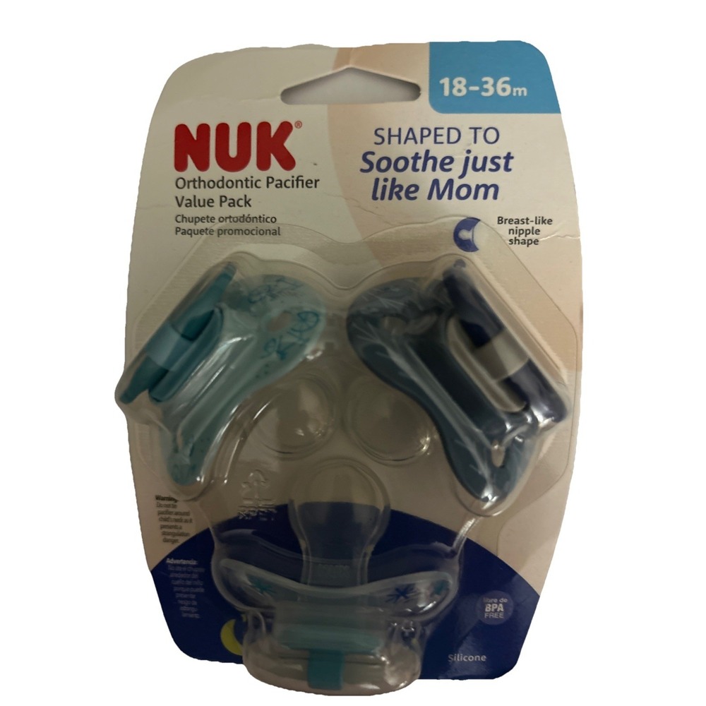 NUK Orthodontic Pacifier - Value 3 Pack 18-36M Breast Nipple Shape Glows In Dark